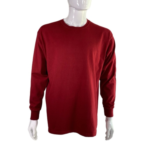 Fruit of Loom Men’s Cotton Dark Red Long Sleeve Cree Neck Tee - Picture 1 of 5